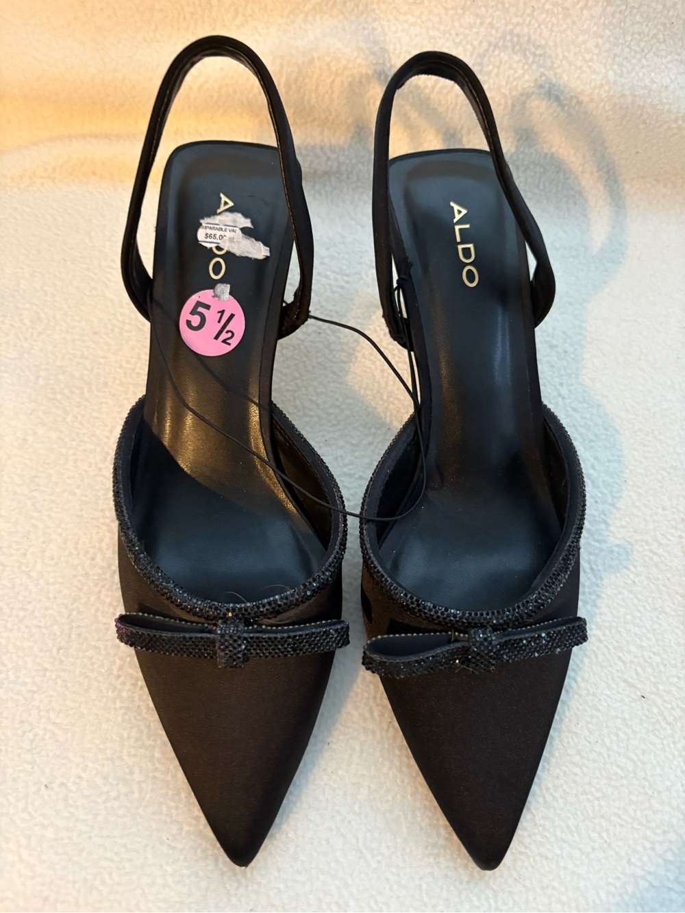 Aldo Black Pointed Slingback Mules with Decorative Bow